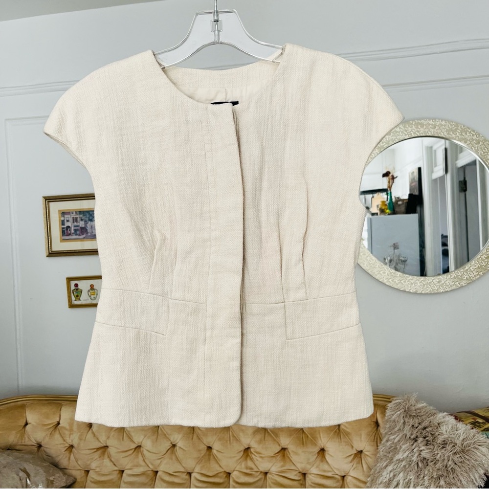 J. Crew Cap Sleeve Tweed Cream Blazer Top Blouse Sz 0 NWOT Y2K Small